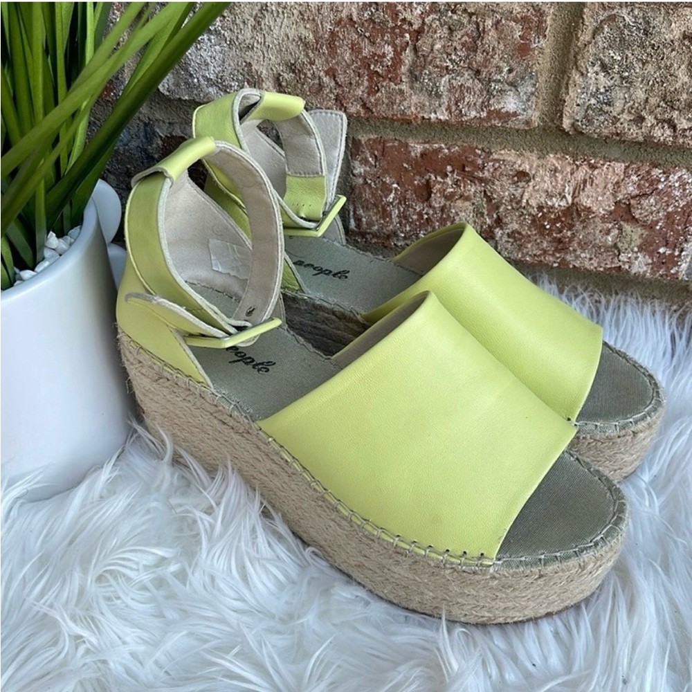 New Free People Sunny Lime Leather Coastal Platform Wedge Burlap Sandals
39/US 9 - Picture 4 of 13